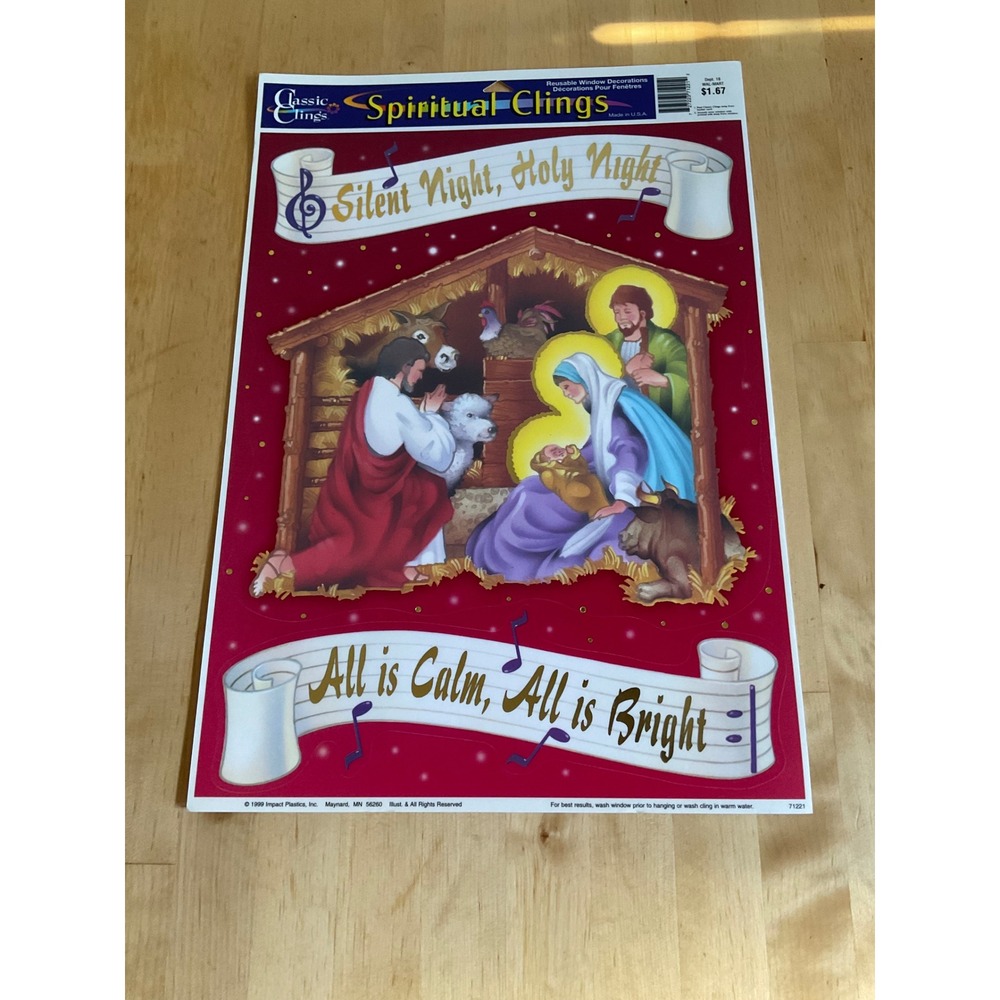 Vintage 1999 Classic Clings Nativity Reusable Window Decorations Silent Night